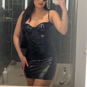 Black latex mini dress